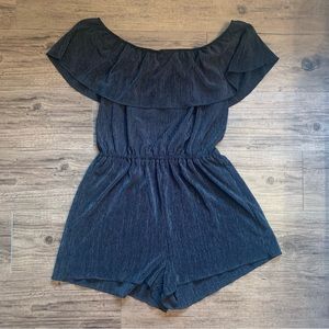 Black off the shoulder ruffle lay romper